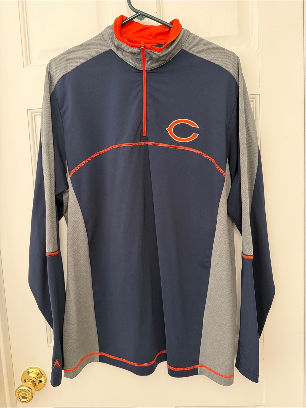 Chicago Bears Men's Navy and Gray Quarter-Zip Pullover with Orange Trim